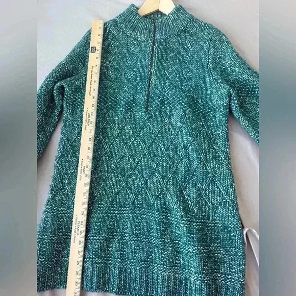 Soft Surroundings Women's Teal 1/4 Zip Aran Cable Knit Sweater Size M Wool Blend - Picture 4 of 10